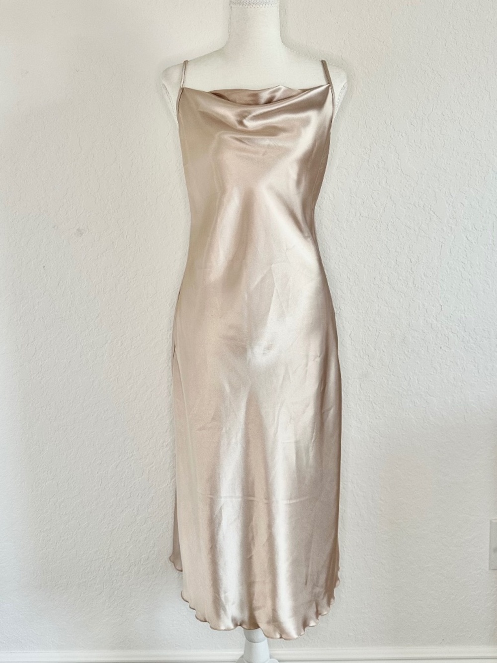BeBe 90's Satin Cowl Neck Slip Maxi Dress, Size S
